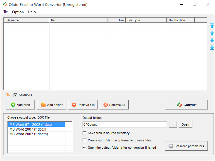 Okdo Excel to Word Converter将Excel转换为Word文件的方法